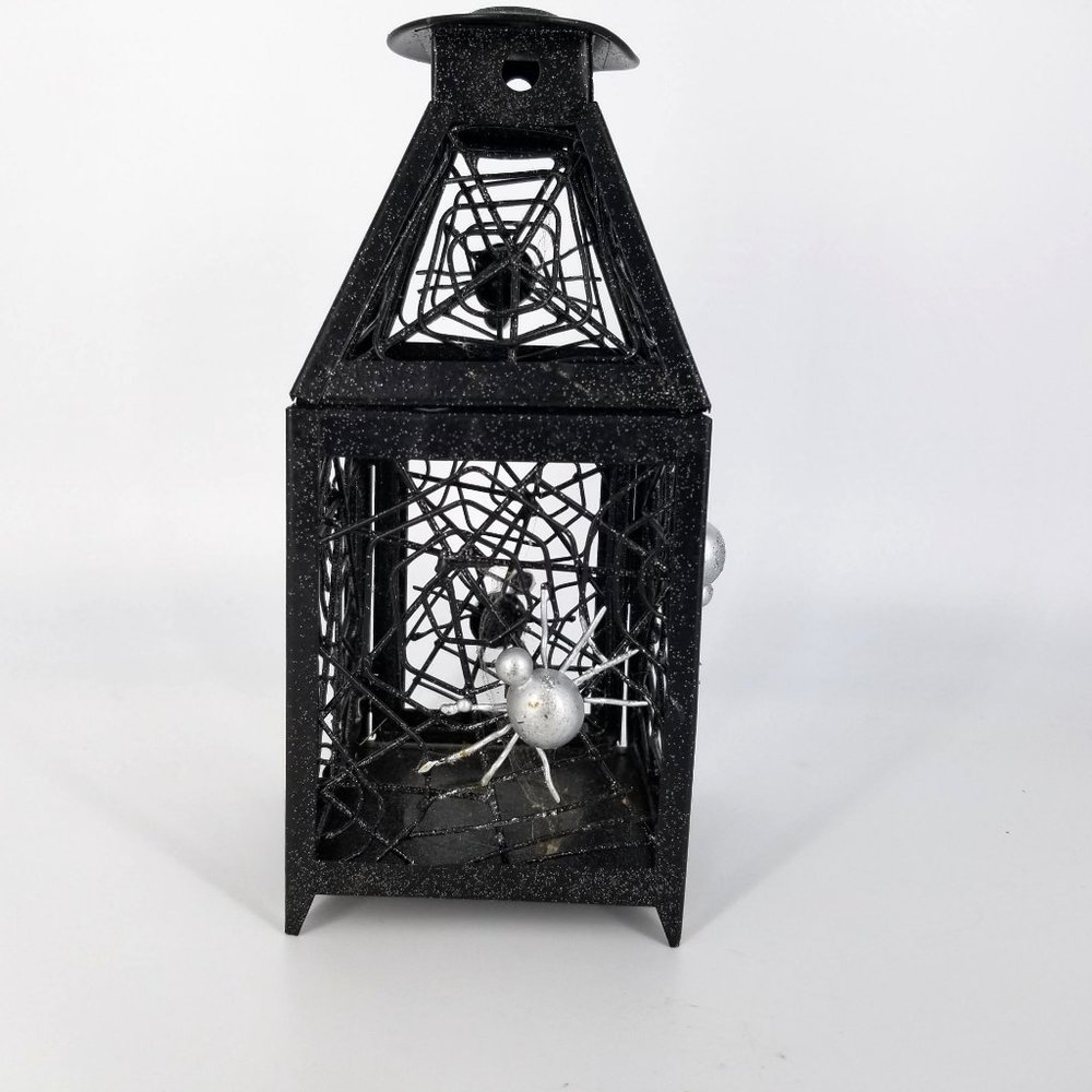 Spider Web Lantern Candle Holder Black Metal Halloween Home Decor Gothic 8"